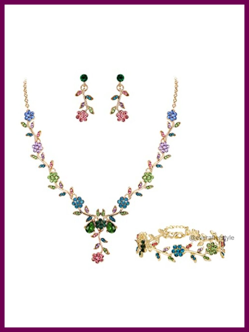 Crystal Gold-Plated Wedding Jewelry Set Necklace Earrings Bracelet